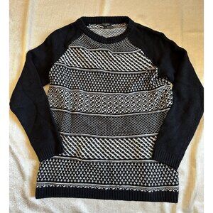 Talbots Sweater Womens‎ Small Petite Fair Isle Stripe Lambswool Knit Black White